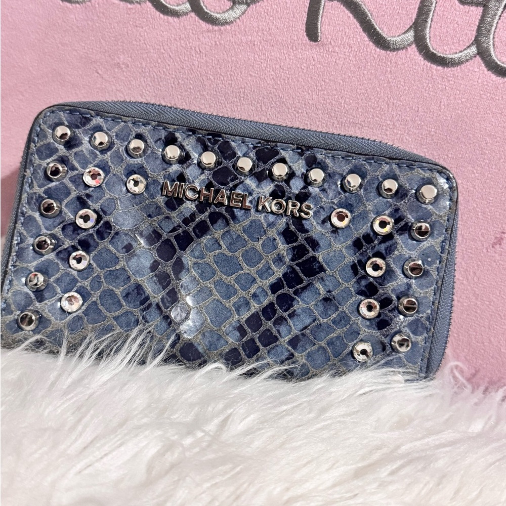 Michael Kors Metallic Blue Snake Print Wallet